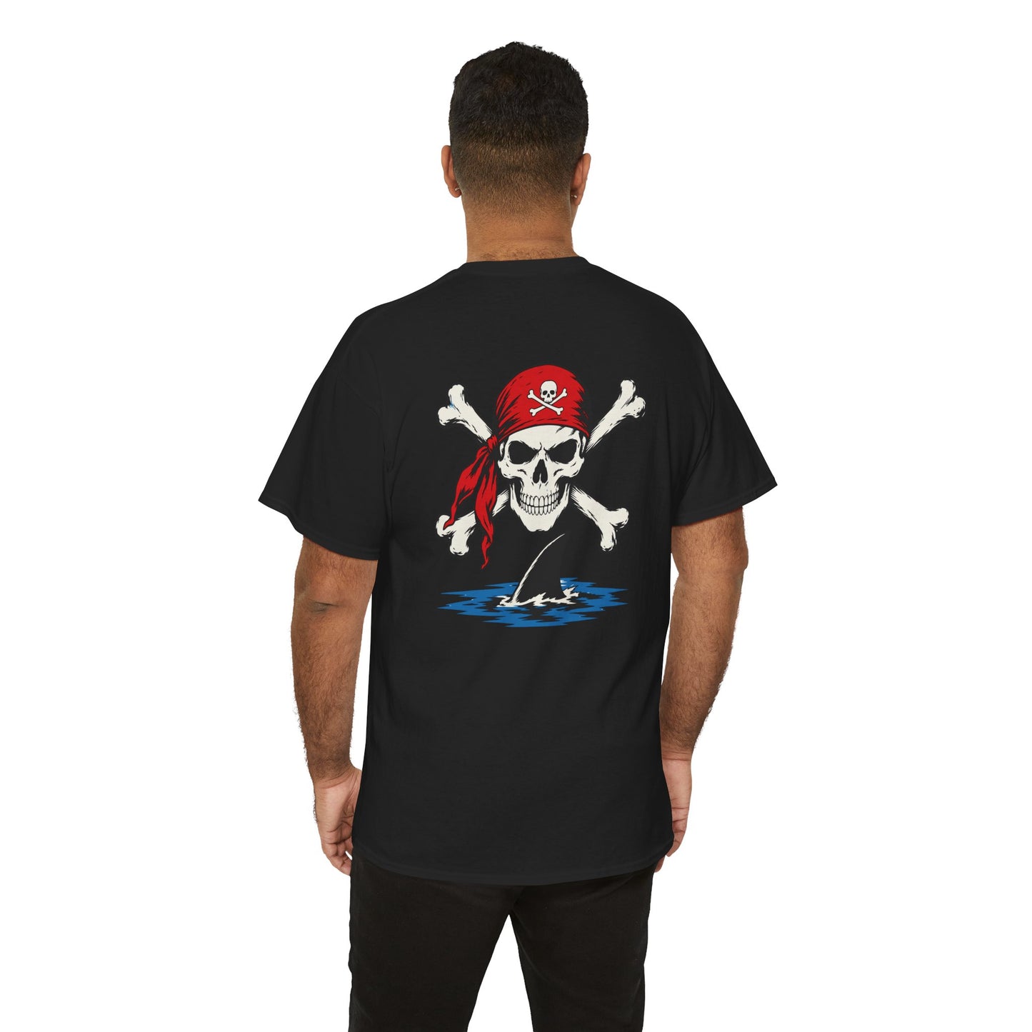 Pirate Skull & Shark Fin T-Shirt — Nautical Skull Crossbones Tee