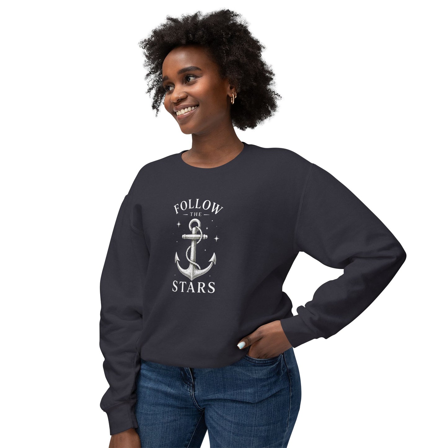Anchor 'Follow the Stars' Crewneck Sweatshirt — Nautical Vintage Anchor Graphic
