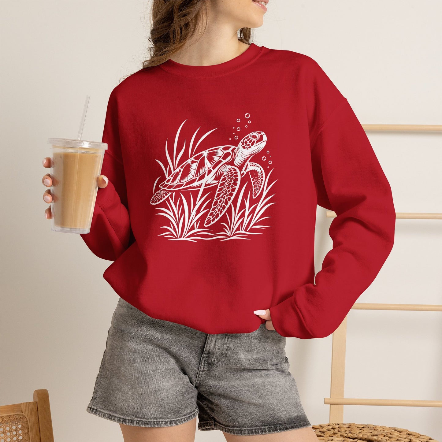 Sea Turtle Crewneck Sweatshirt — Hand-Drawn Marine Life Graphic