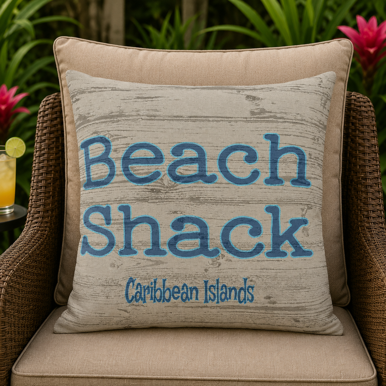 Beach Shack Outdoor Pillow – Caribbean Islands Coastal Accent Cushion