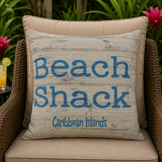Beach Shack Outdoor Pillow – Caribbean Islands Coastal Accent Cushion