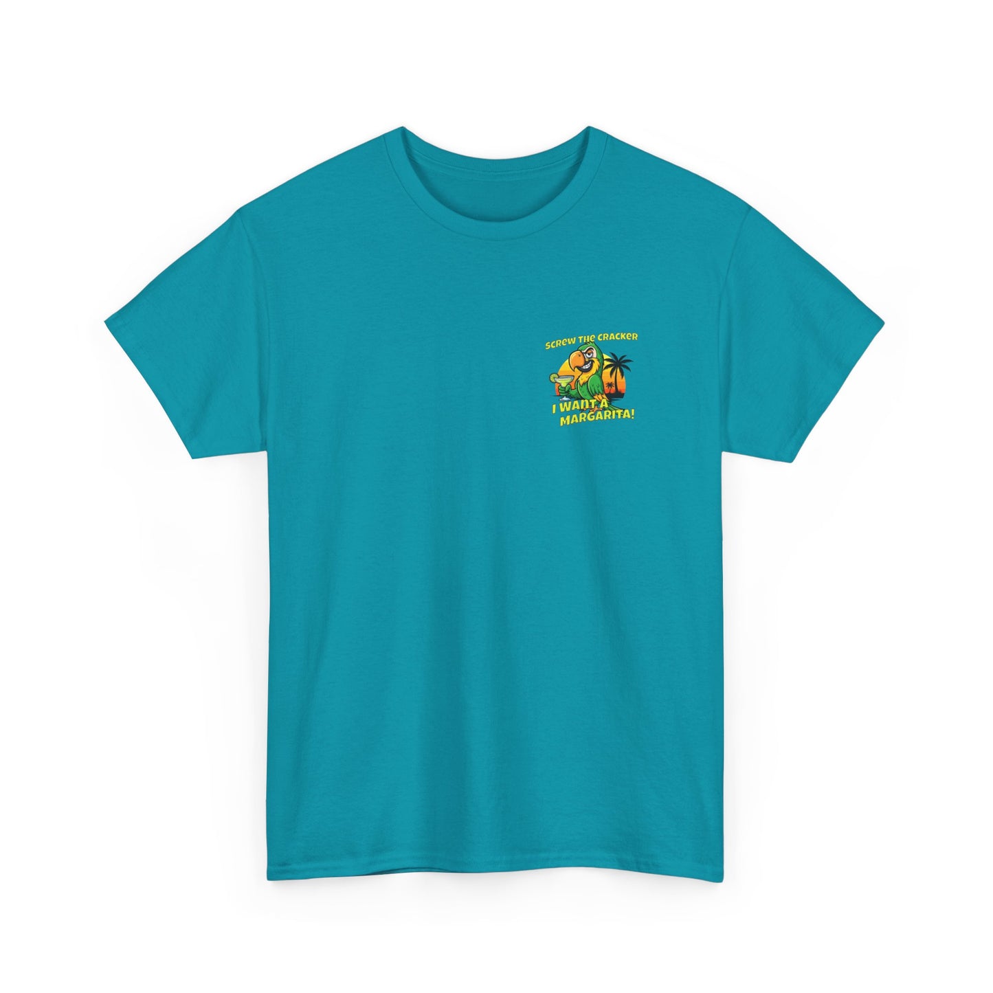 Screw the Cracker I Want a Margarita" T-Shirt Tropical Parrot Cocktail Tee