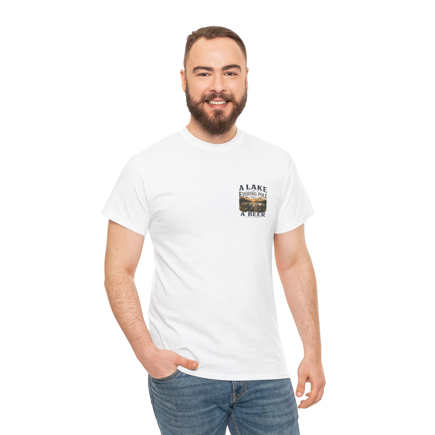 Fishing Tee — "A Lake, A Fishing Pole, A Beer" Graphic Shirt