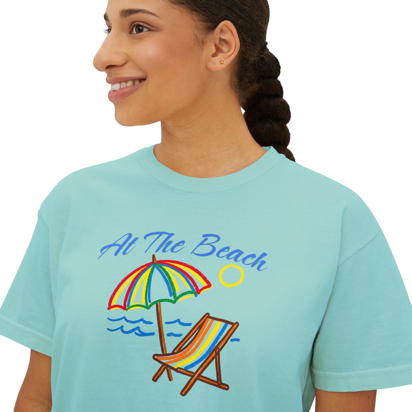 All The Beach Women's Boxy Tee – Beach Umbrella & Chair Summer Shirt
