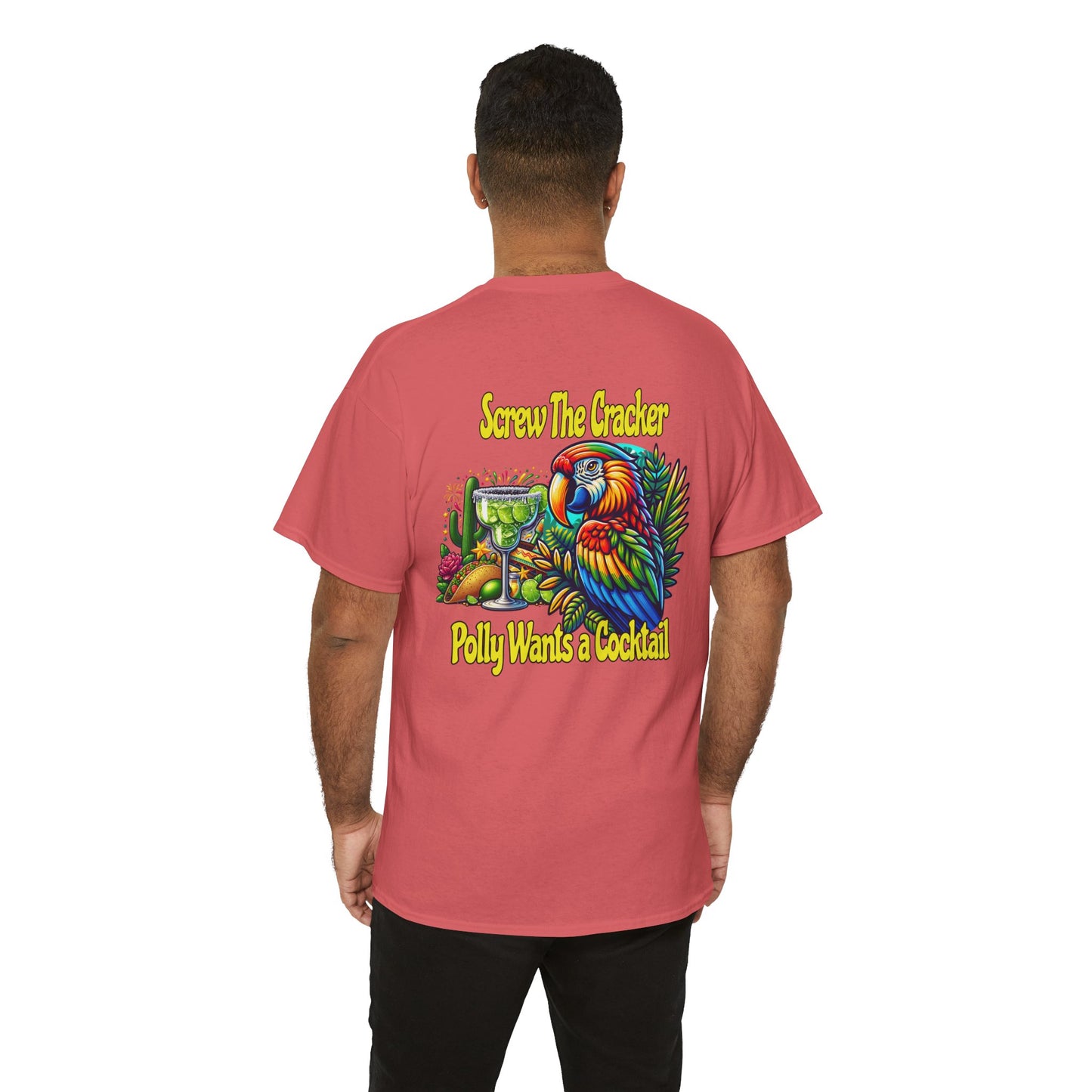 Cocktail Parrot Tee - Fun Retro Style, Unisex  Heavy Cotton T-Shirt,