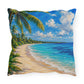 Tropical Caribbean Beach Outdoor Pillow — Coastal Palm Tree Seaside Decor