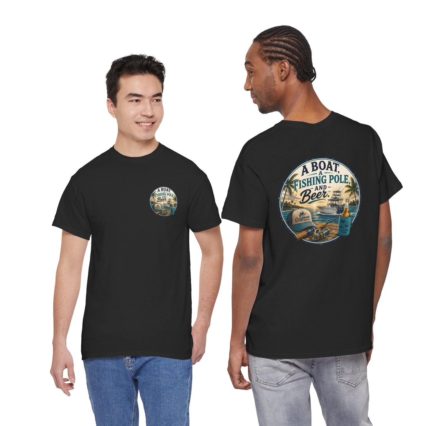 T-Shirt — "A Boat, Fishing Pole and Beer" Vintage Fishing Graphic Tee