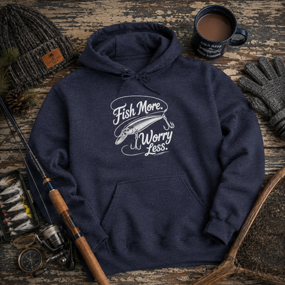 Fishing Hoodie - "Fish More Worry Less" Graphic Pullover