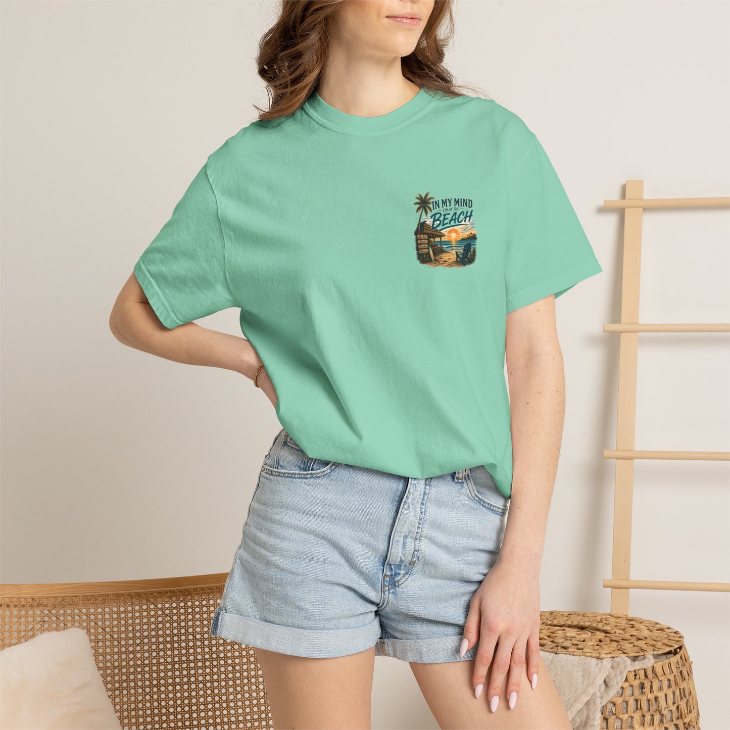 Beach Sunset T-Shirt — "In My Mind I'm at the Beach" Vintage Coastal Tee