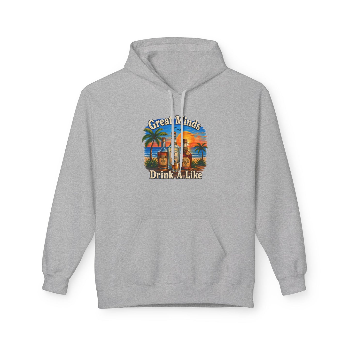 Great Minds Drink Alike Hoodie — Tropical Sunset Palm Beach Graphic Sweatshirt