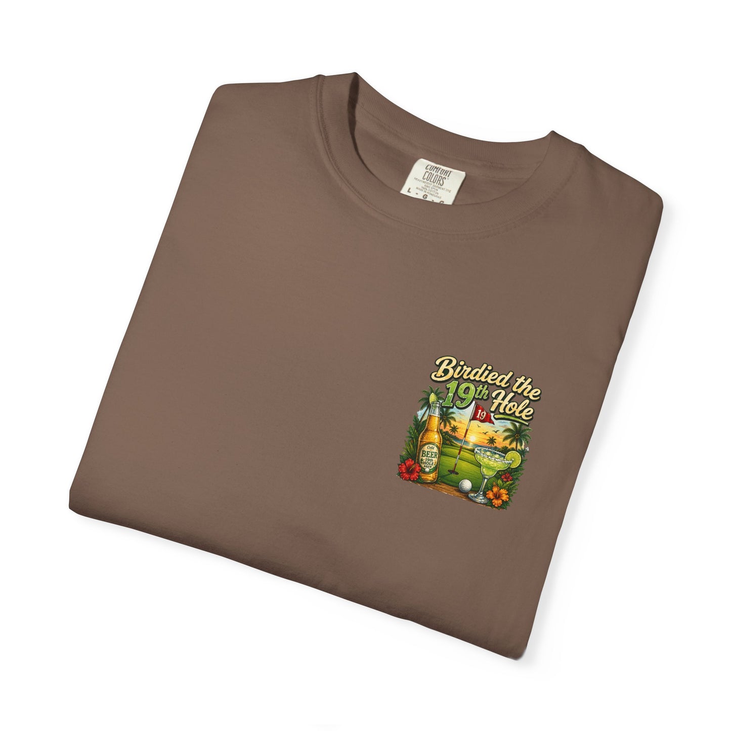 Golf T-Shirt — 'Birdied the 19th Hole' Tropical Golf Beer Design