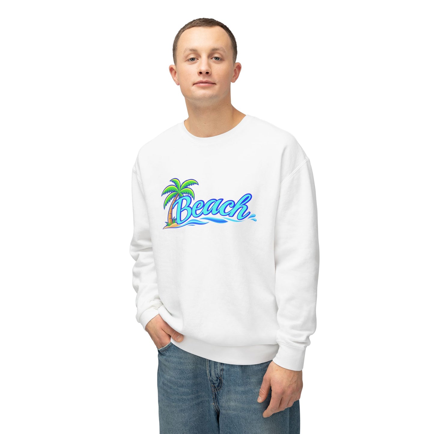 Beach Graphic Crewneck Sweatshirt — Palm Tree Retro Surf Vibe