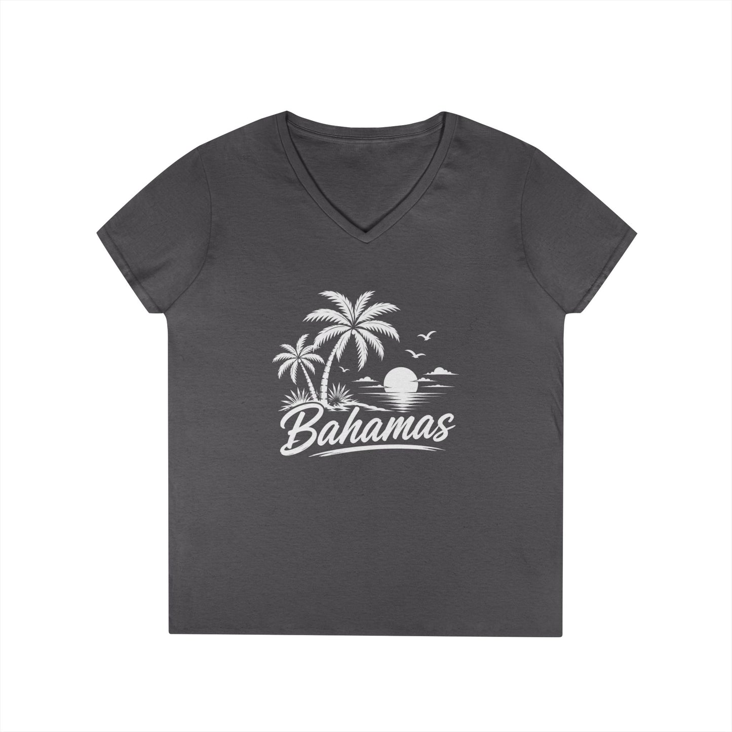 Bahamas Palm Beach V-Neck Tee — Ladies' Tropical Vacation T-Shirt