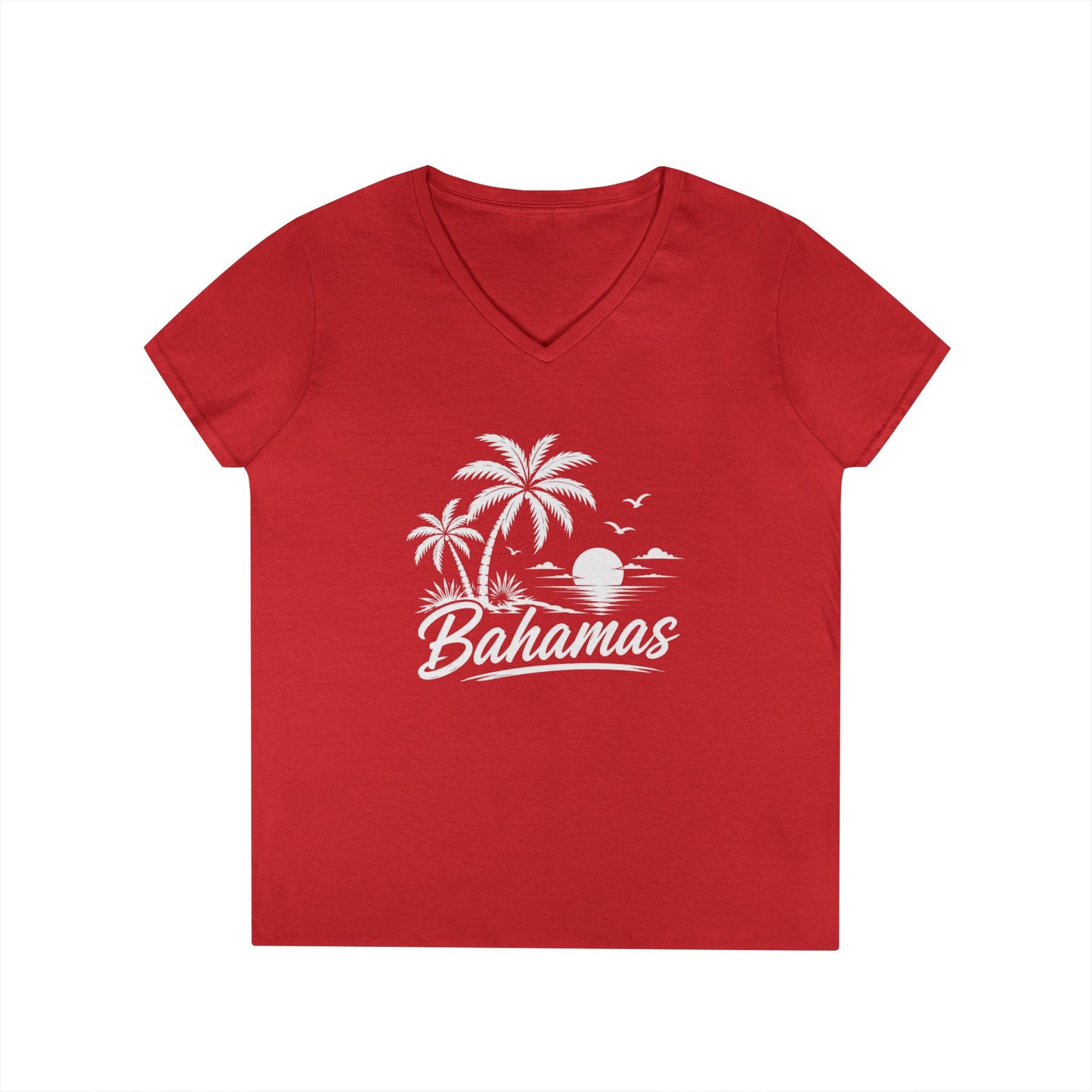 Bahamas Palm Beach V-Neck Tee — Ladies' Tropical Vacation T-Shirt