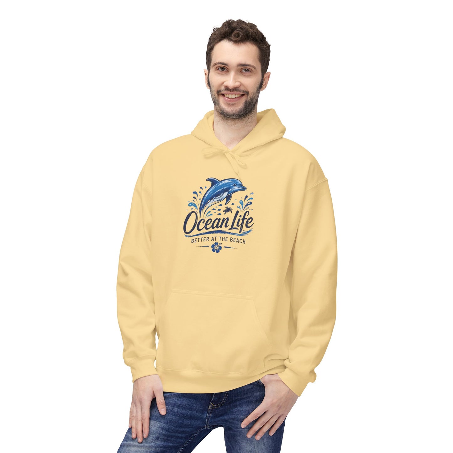 Ocean Life Hoodie - Beach Vibes Dolphin Surf Graphic