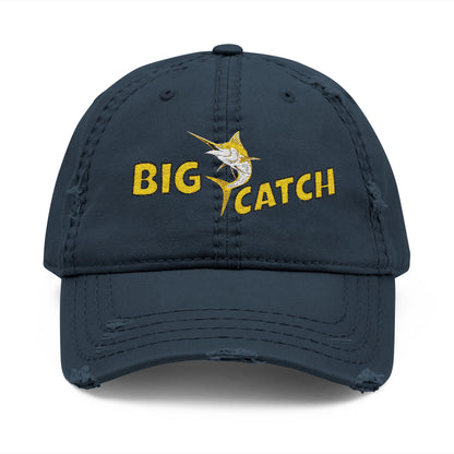 Navy blue cap with 'BIG CATCH' text and fish graphic on a white background