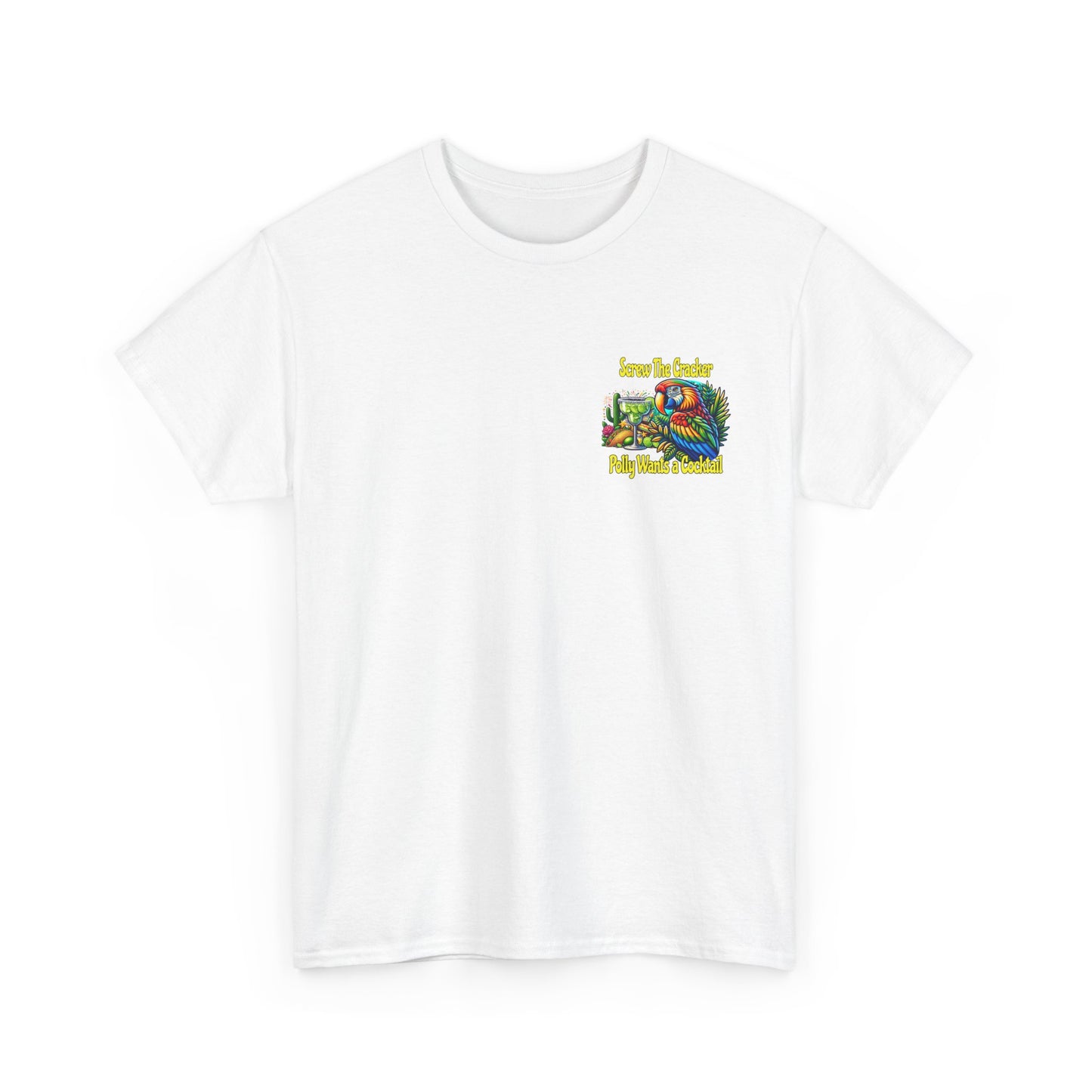 Cocktail Parrot Tee - Fun Retro Style, Unisex  Heavy Cotton T-Shirt,
