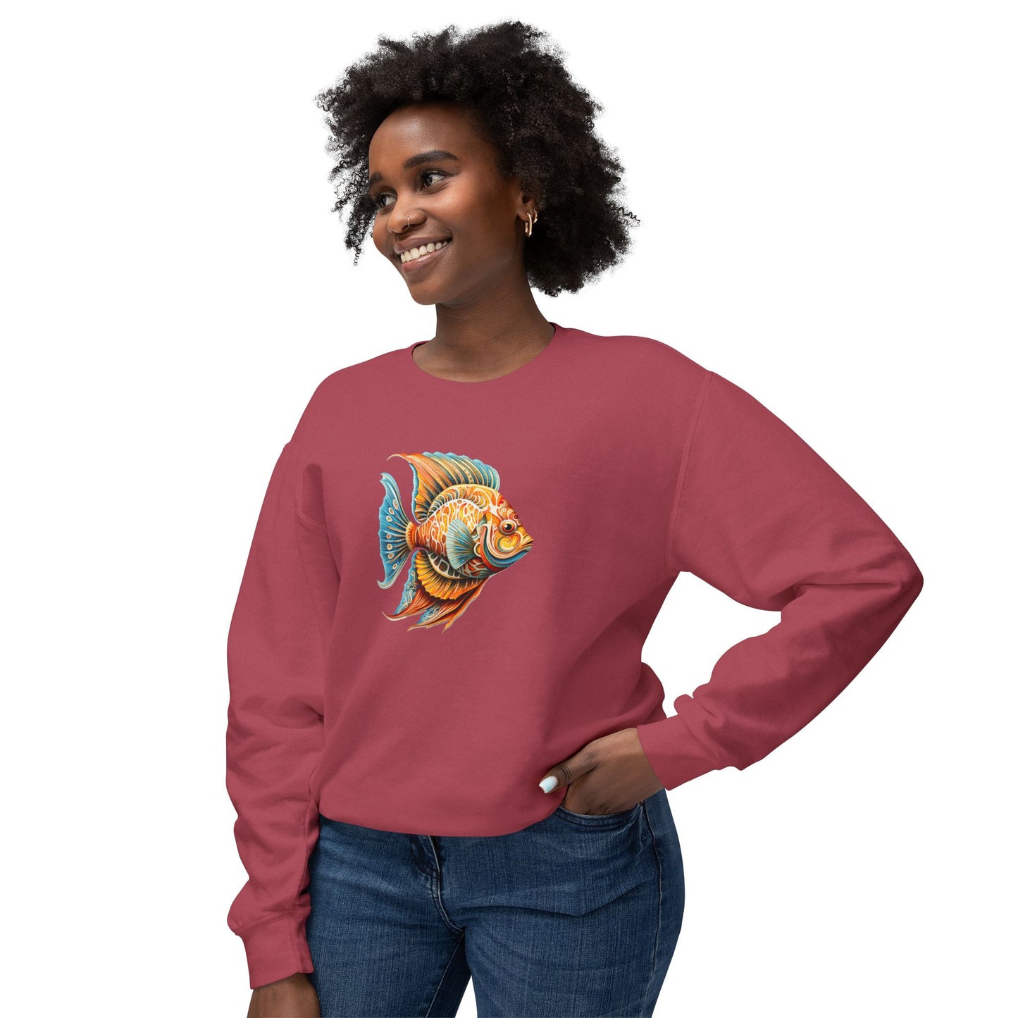 Beach Club Vibrant Fish Art Unisex Lightweight Crewneck Sweatshirt