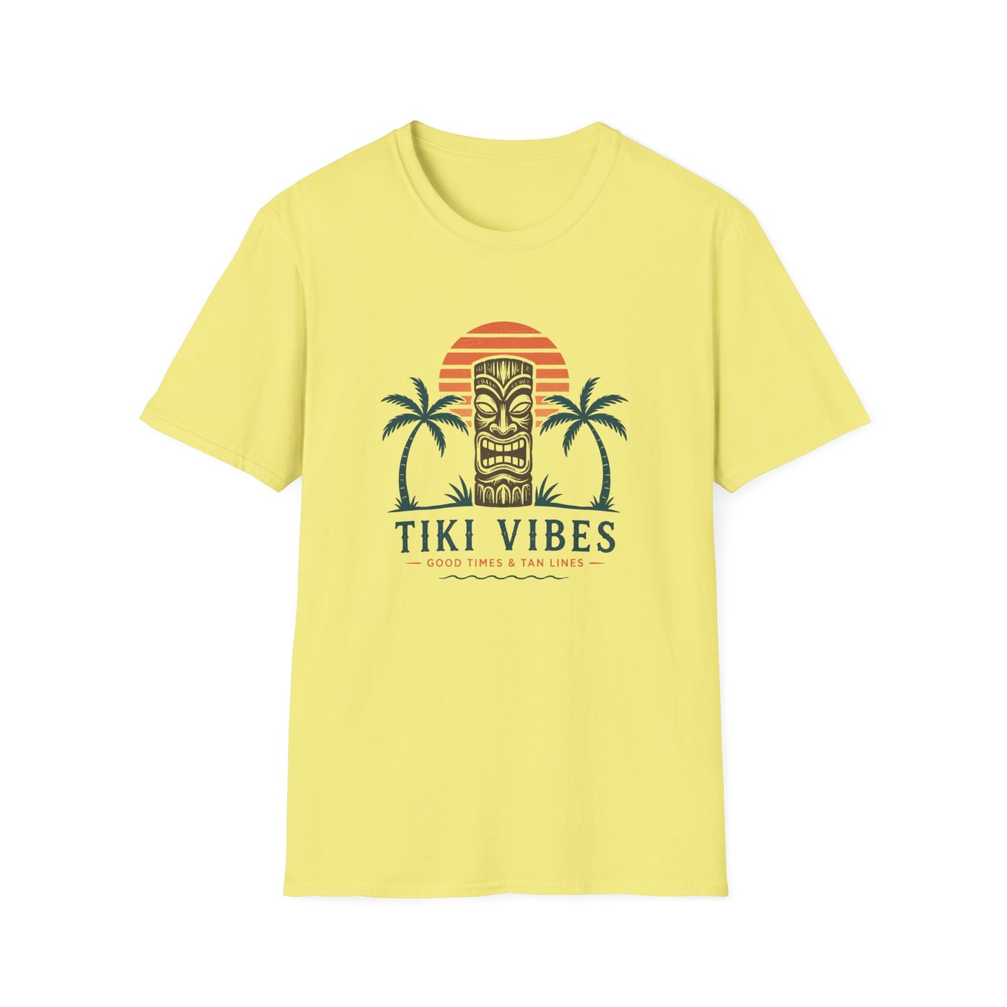 Tiki Vibes Sunset Tee (Palm Trees & Tiki Mask)