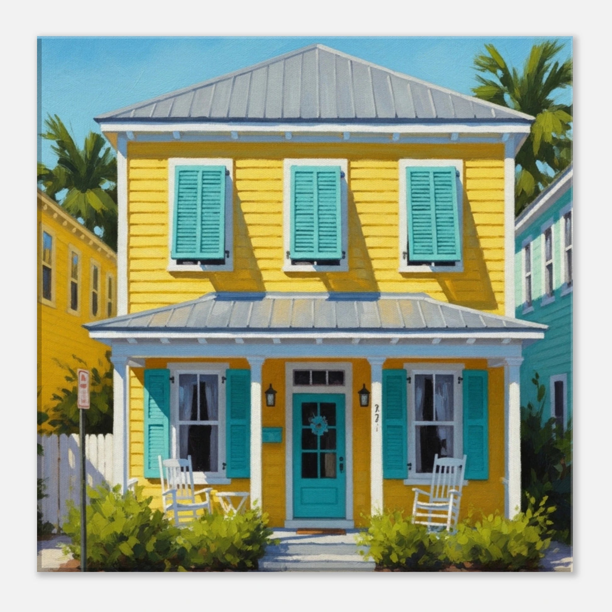 Yellow Key West House Canvas Wall Print -by Caribbean Rays