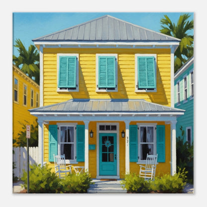 Yellow Key West House Canvas Wall Print -by Caribbean Rays