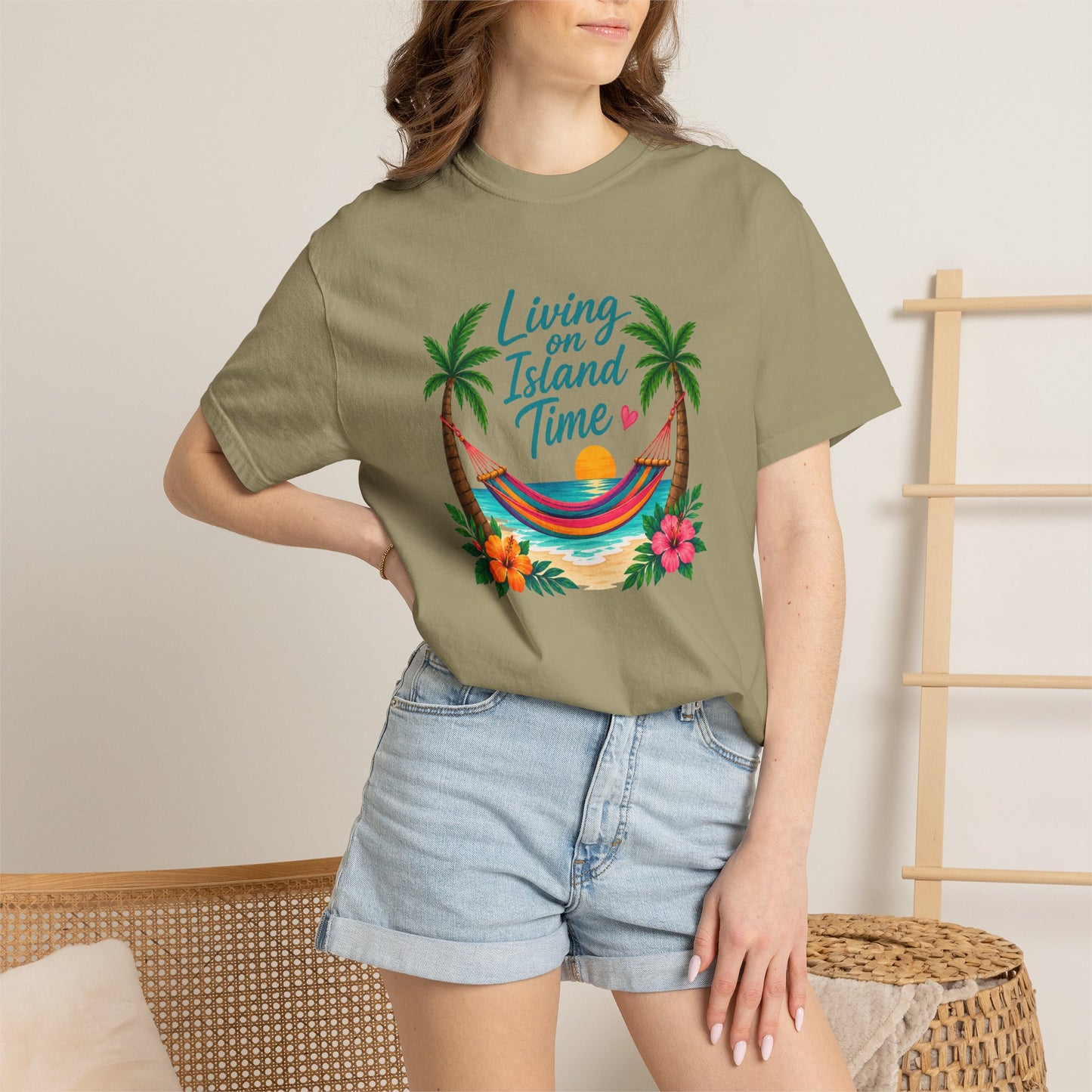 Island Time T-Shirt — "Living on Island Time" Tropical Hammock Tee
