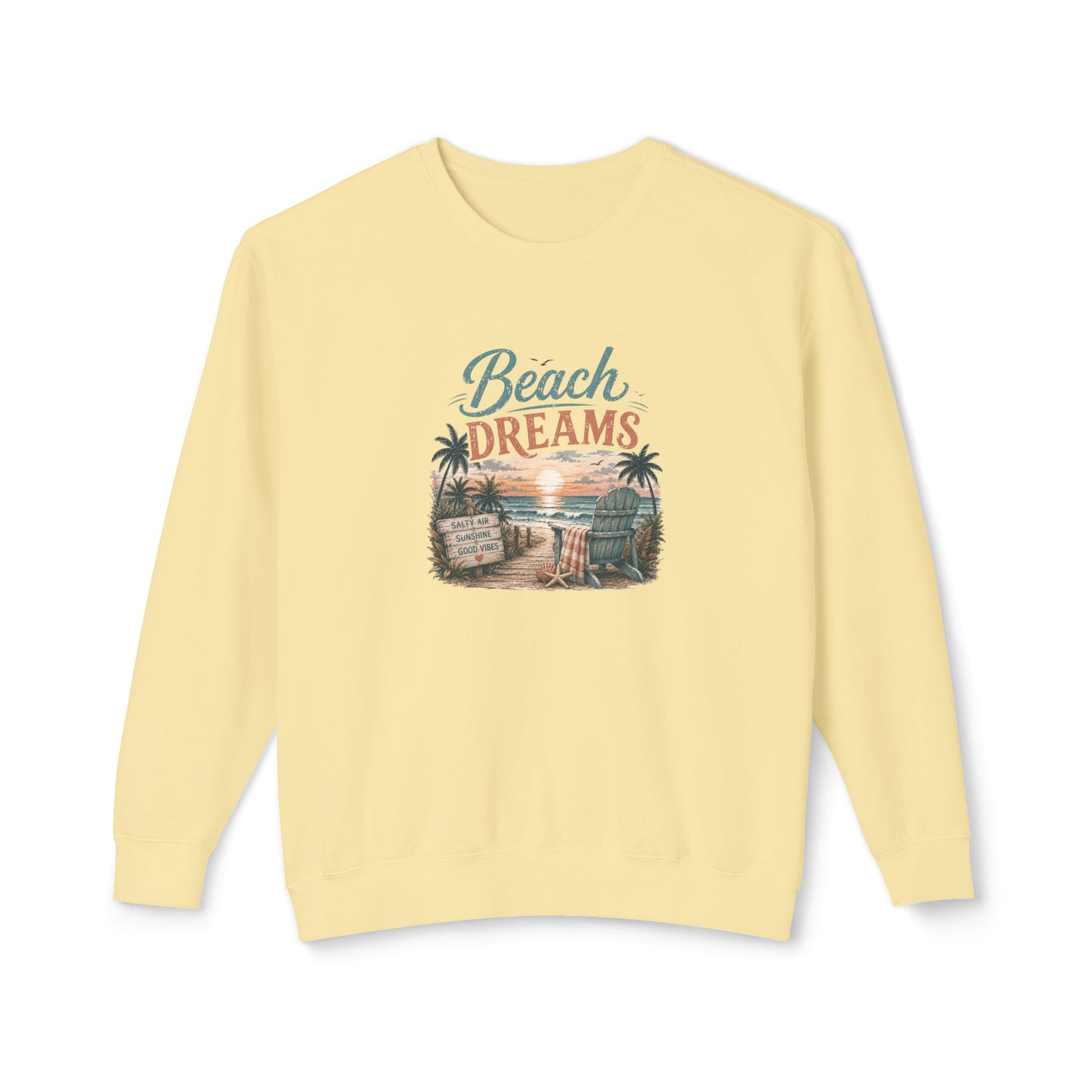 Beach Dreams Crewneck Sweatshirt — Vintage Coastal Sunset Graphic