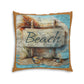 Rustic Beach Sign Brown Tufted Floor Pillow, Square -at Caribbean Rays