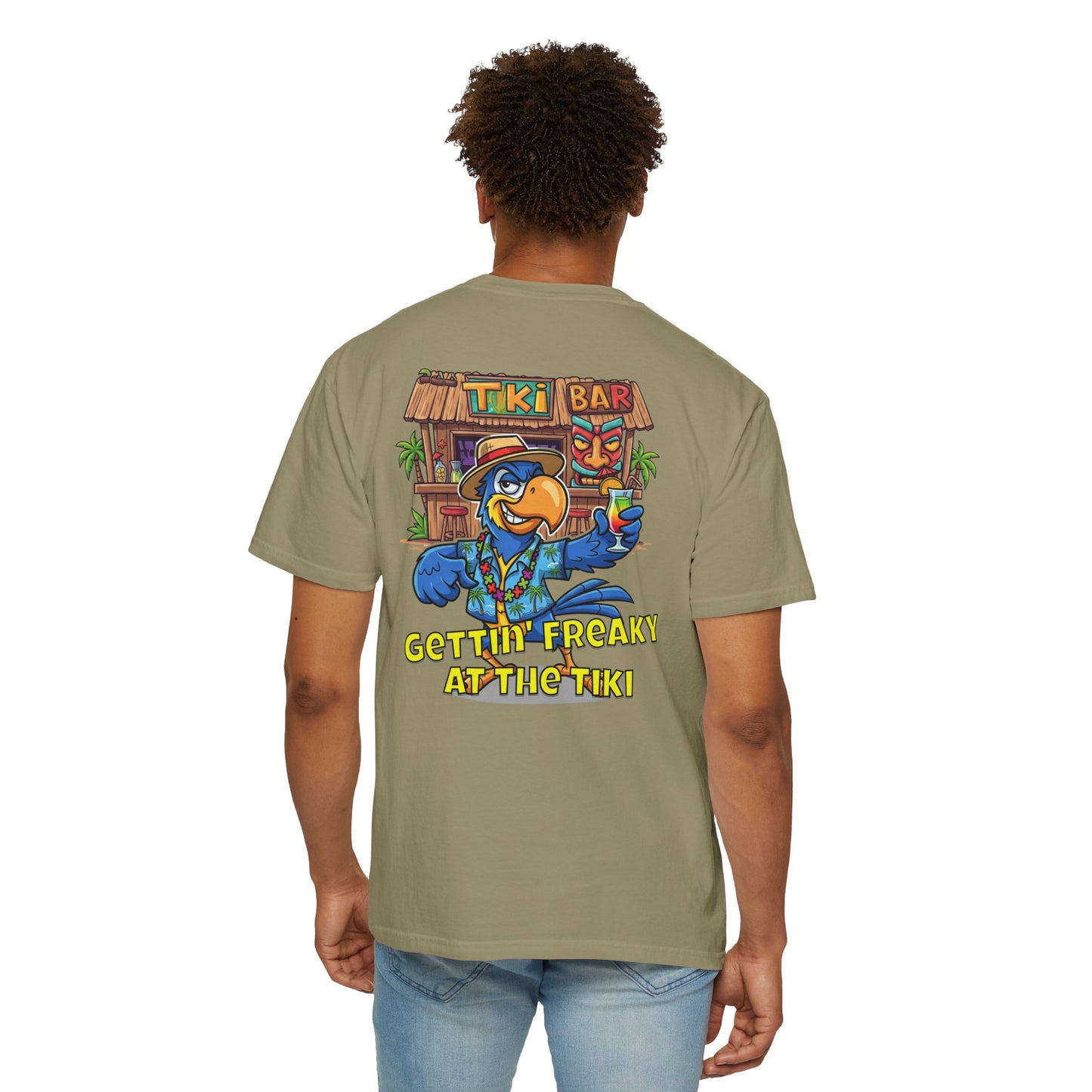 Gettin' Freaky at the Tiki Dancing Parrot Comfort Colors T-shirt
