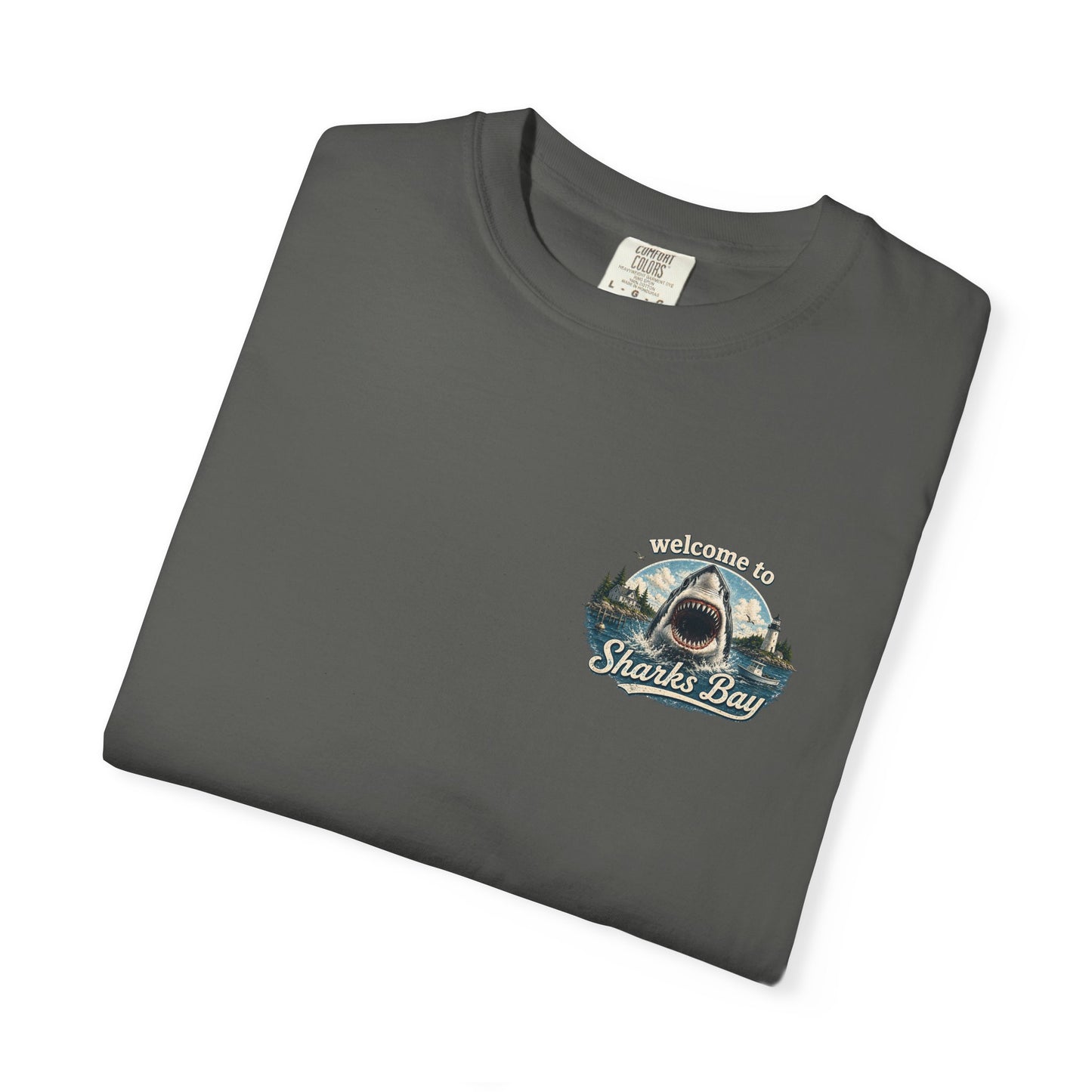 Sharks Bay T-Shirt — "Welcome to Sharks Bay" Vintage Shark Graphic Tee