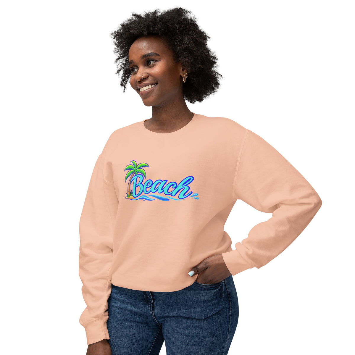 Beach Graphic Crewneck Sweatshirt — Palm Tree Retro Surf Vibe