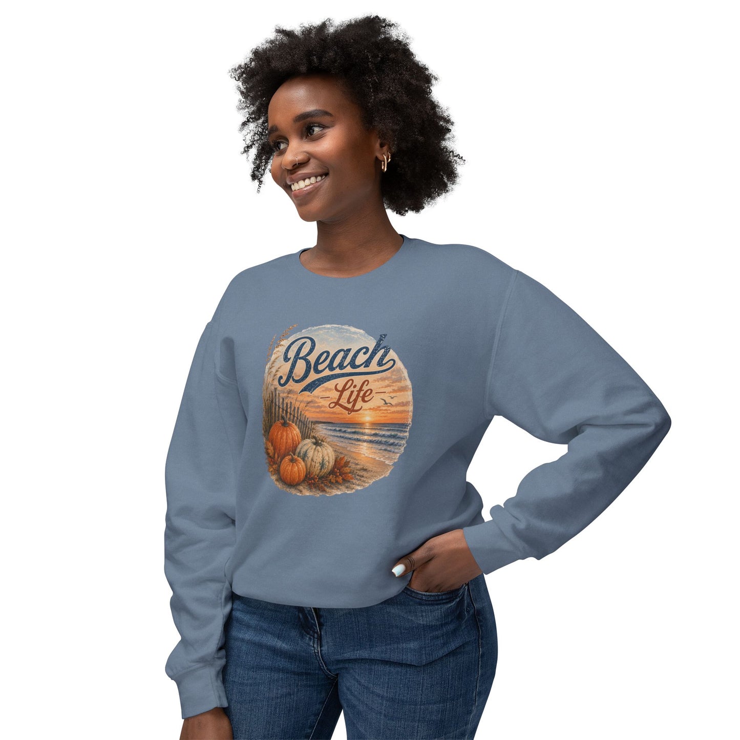 Beach Life Fall Pumpkin Lightweight Crewneck Sweatshirt