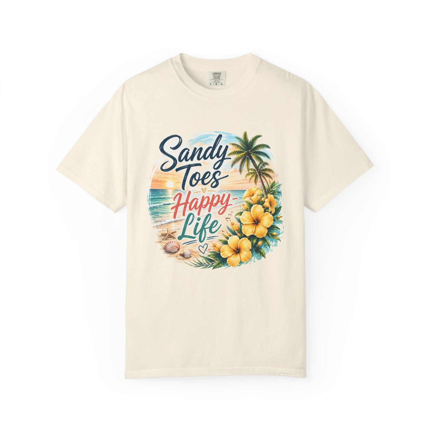 Sandy Toes Happy Life T-Shirt — Tropical Beach Vacation Tee