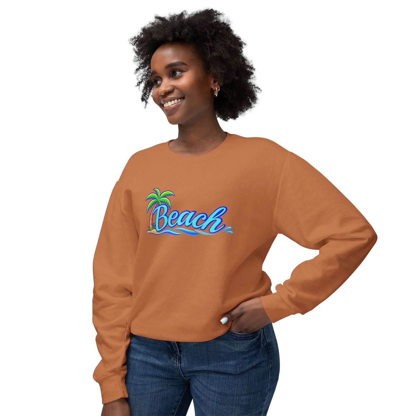 Beach Graphic Crewneck Sweatshirt — Palm Tree Retro Surf Vibe
