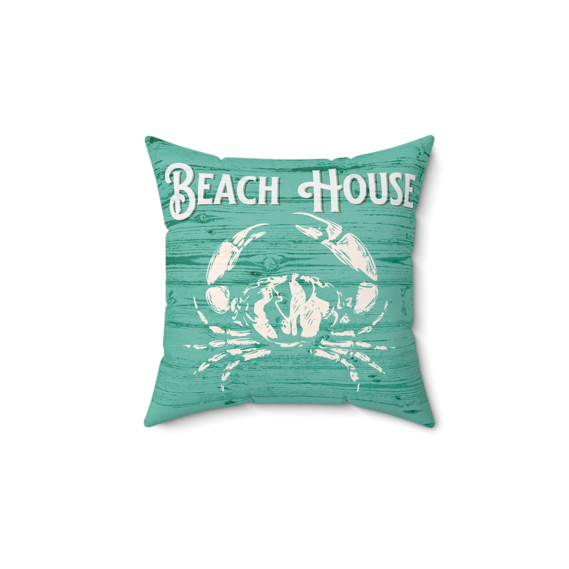 Turquoise Beach House Crab Spun Polyester Square Pillow on Caribbean Rays