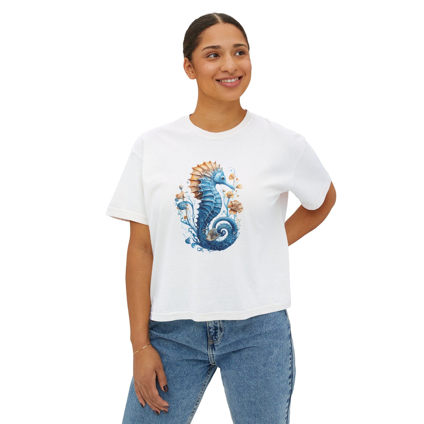 Seahorse Watercolor Women's Boxy Tee