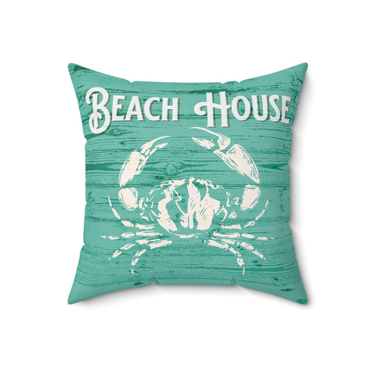 Turquoise Beach House Crab Spun Polyester Square Pillow - on Caribbean Rays