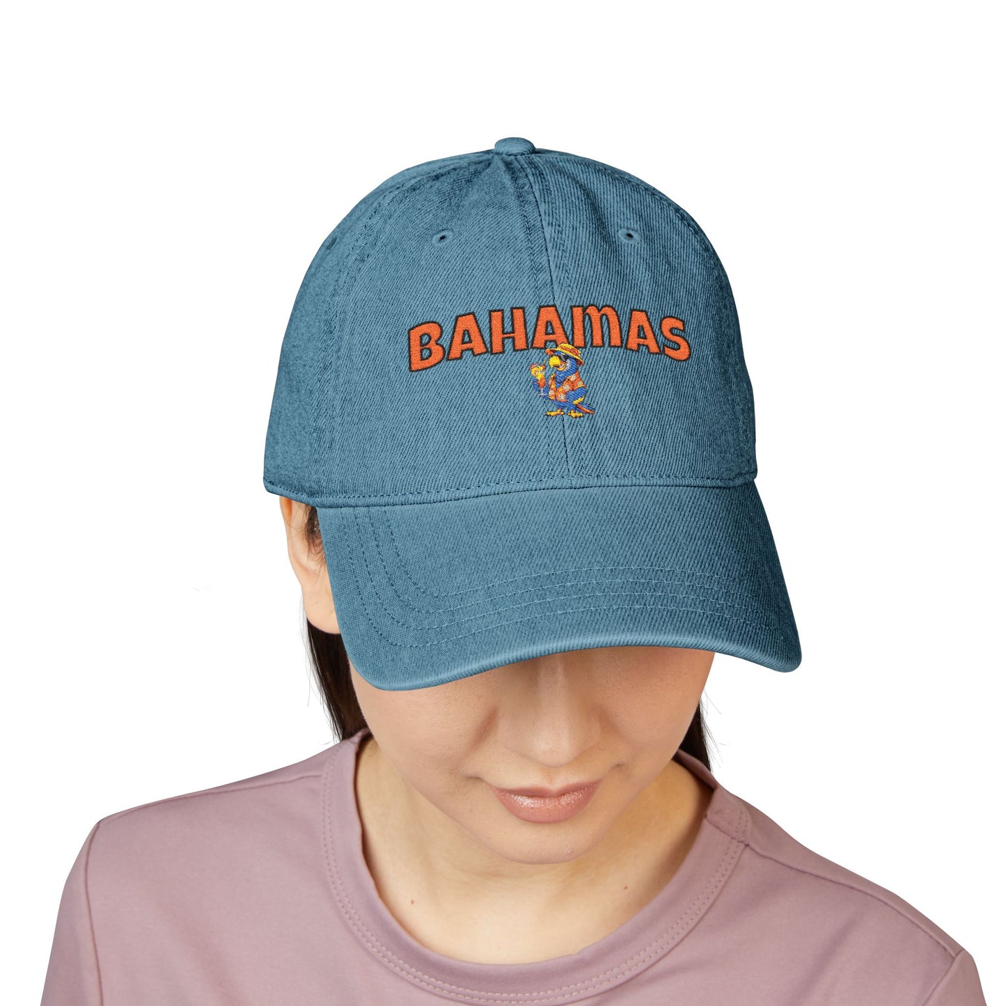 Bahamas Embroidered Parrot Cap - Denim Baseball Hat