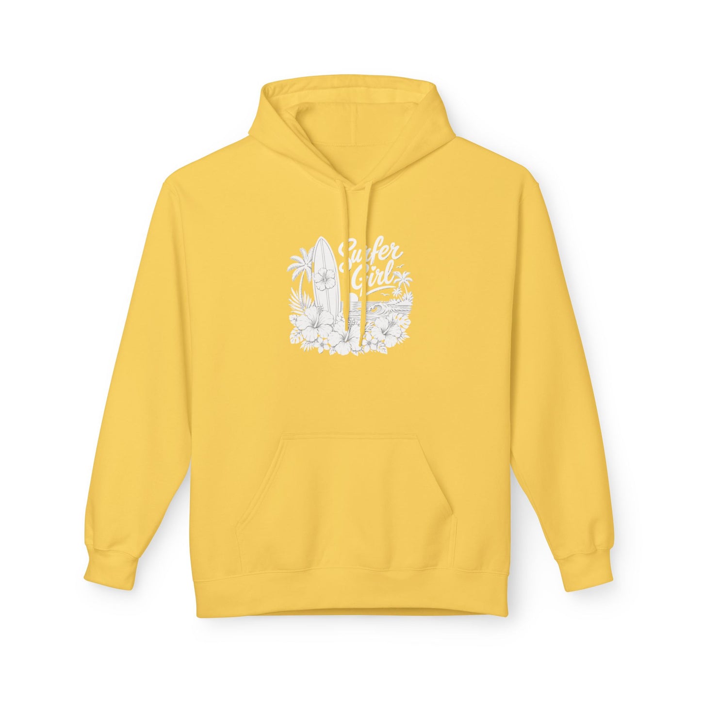 Surf Sketch Hoodie — Minimal Beach Palm Line Art Sweatshirt