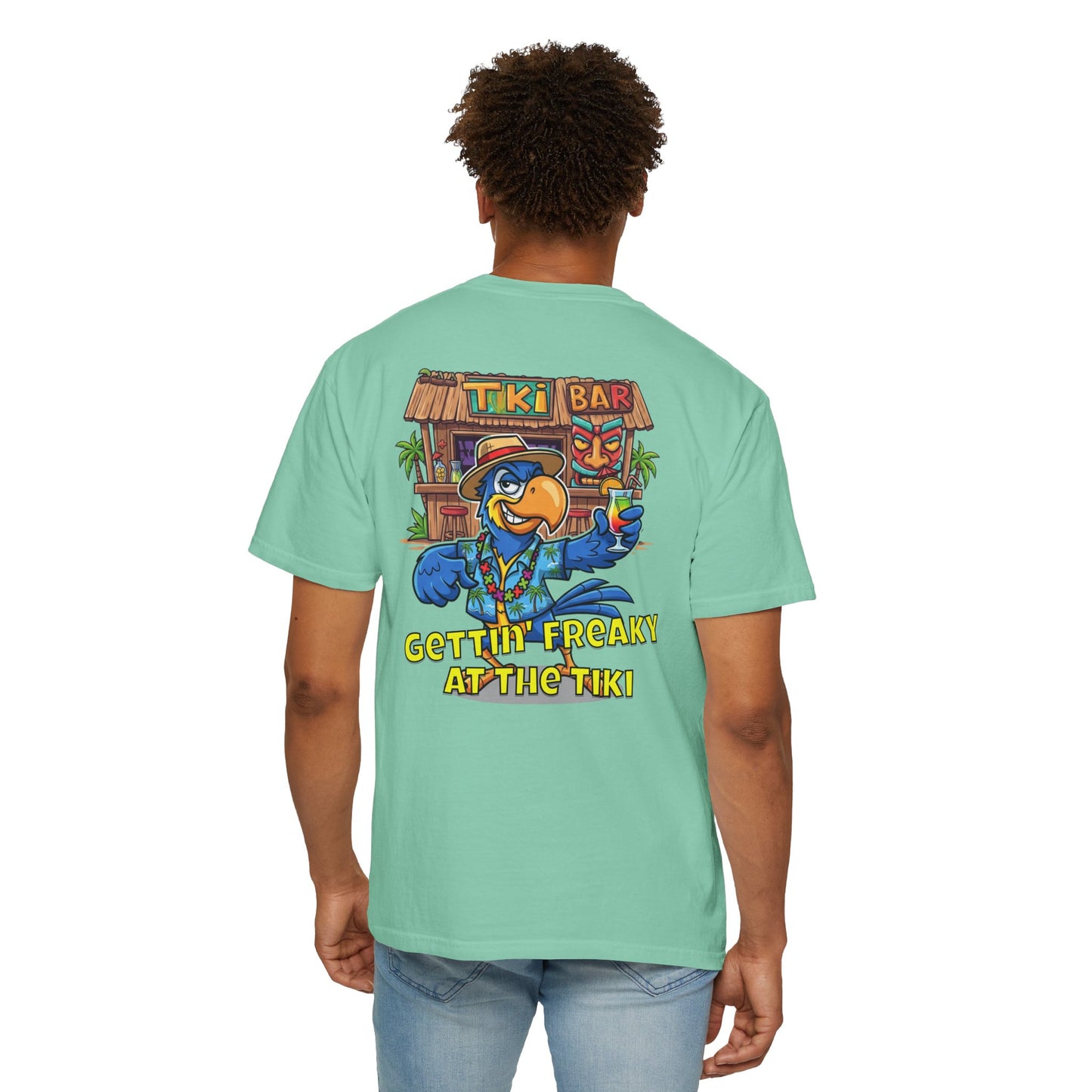 Gettin' Freaky at the Tiki Dancing Parrot Comfort Colors T-shirt