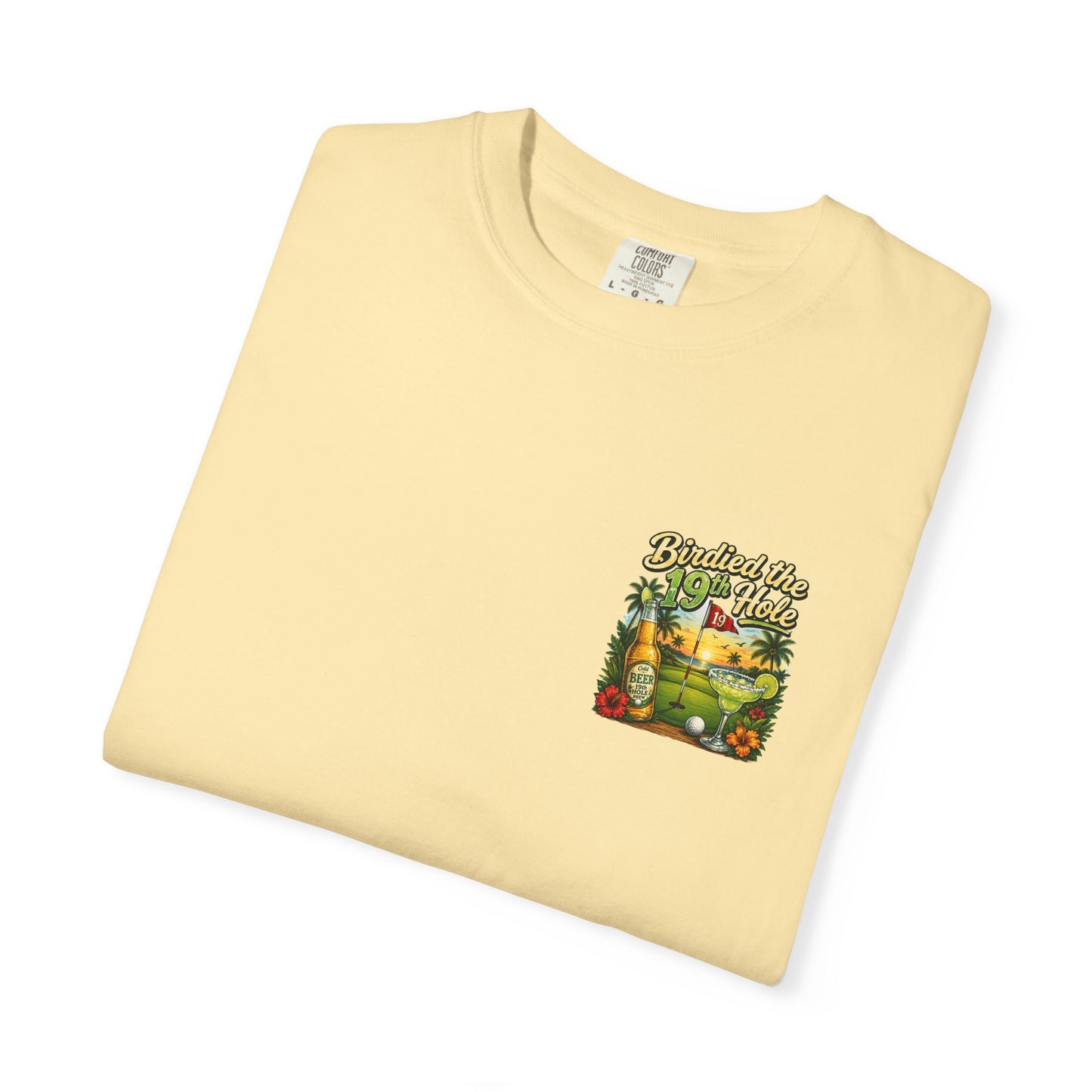 Golf T-Shirt — 'Birdied the 19th Hole' Tropical Golf Beer Design