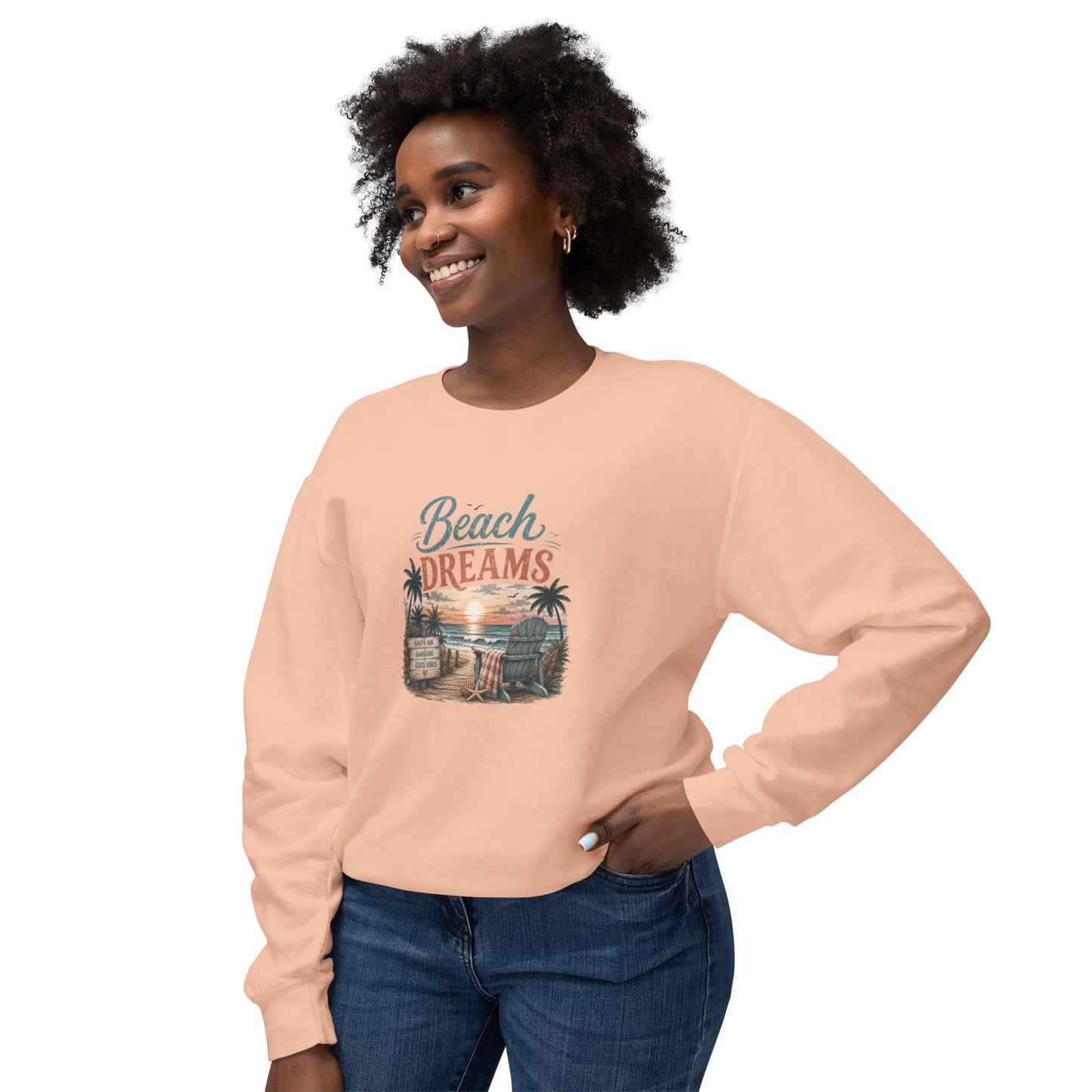 Beach Dreams Crewneck Sweatshirt — Vintage Coastal Sunset Graphic