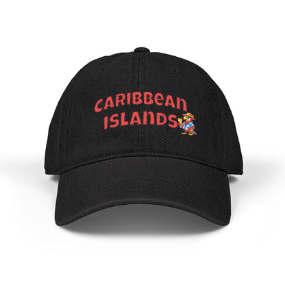 Black cap with 'Caribbean Islands' text and logo on a white background