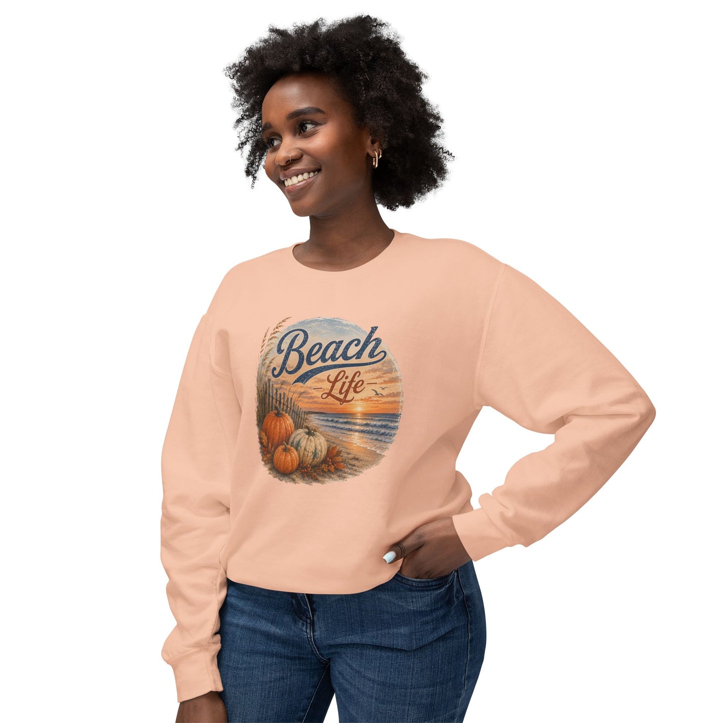 Beach Life Fall Pumpkin Lightweight Crewneck Sweatshirt