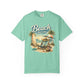 Mint green t-shirt with 'Beach Therapy' graphic on a white background