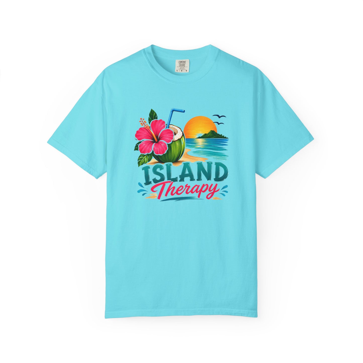 Island Therapy T‑Shirt — Tropical Sunset Coconut Drink Beach Tee