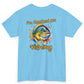 Light blue t-shirt with a fish graphic and text 'I'm Hooked On Fishing' on a white background