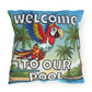 Welcome To Our Pool Outdoor Pillow — Tropical Parrot Poolside Decorative Cushion