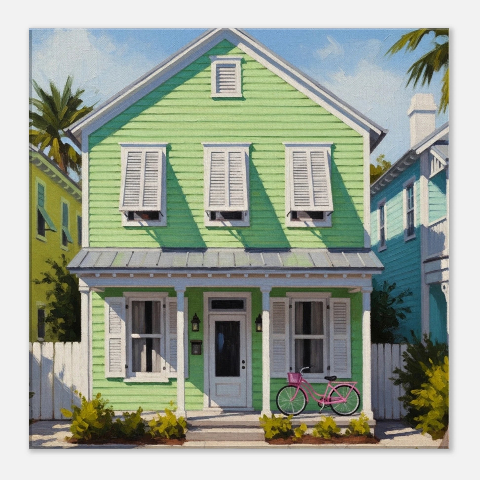  Green Key West House Canvas Wall Print -by Caribbean Rays 