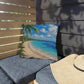 Tropical Caribbean Beach Outdoor Pillow — Coastal Palm Tree Seaside Decor